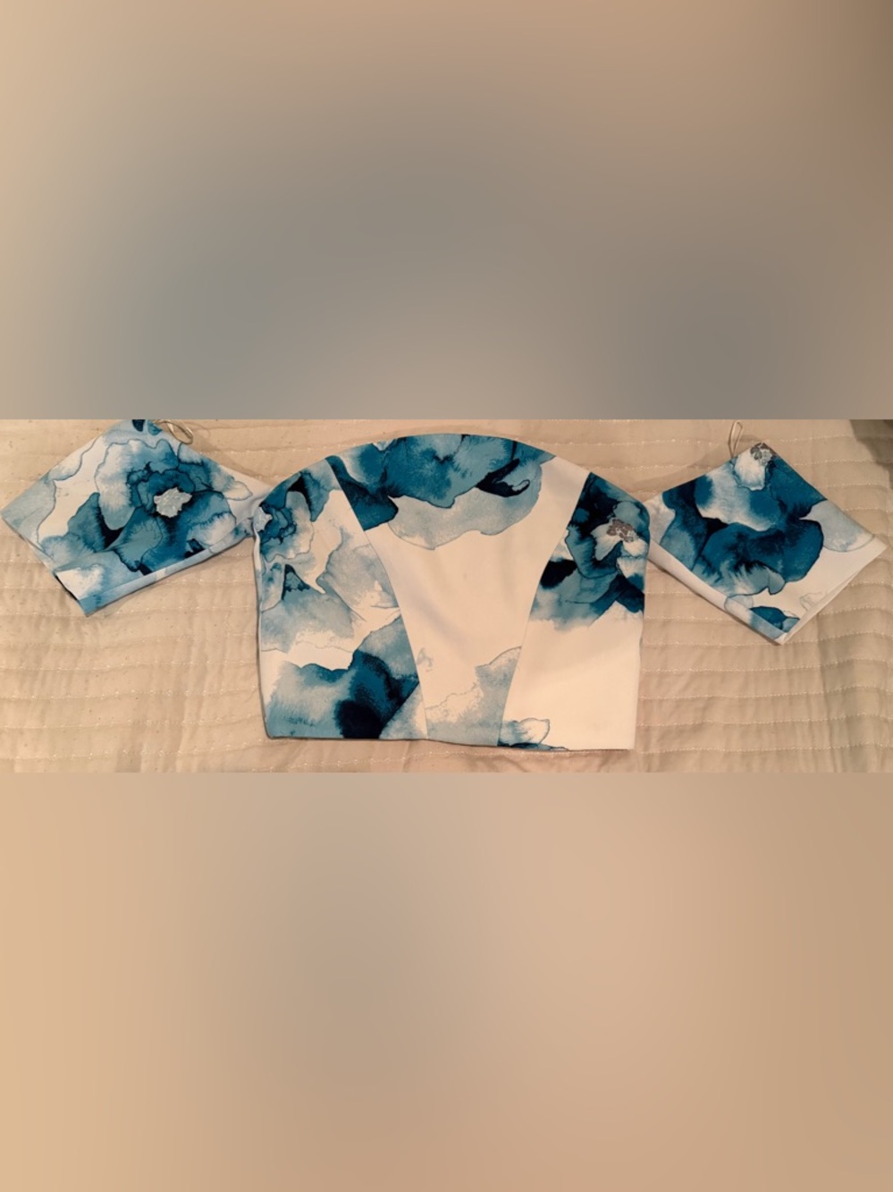 KEEPSAKE the Label teal blue and white crop top